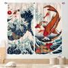 Japanese Curtains Traditional Ink Painting Red Floral Plum Cherry Blossom Asian Style Nature Mountains Landscape Window Drapes Curtain Polyester