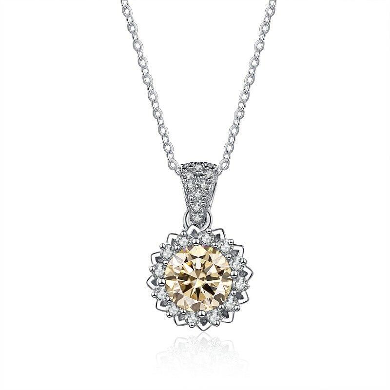 Bague Ringen 1 Carat Round VVS D Color Moissanite Necklace Lab Created Diamond Pendant Sterling Silver S925 Jewelry Clavicle Chain