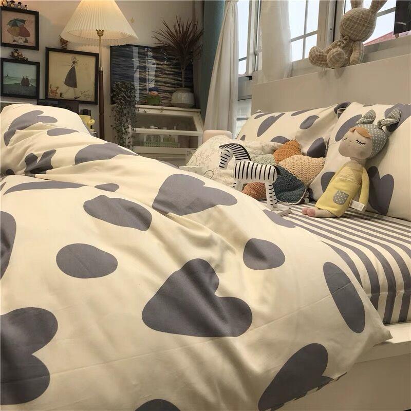 Cartoon Bear Washed Cotton Four-piece Set, Bed Sheet Quilt Cover, Bedding Three-piece Set, Dormitory