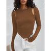 Spring and Autumn Women's Hollow Irregular Round Neck Knit Long Sleeve Sexy Fashion Top