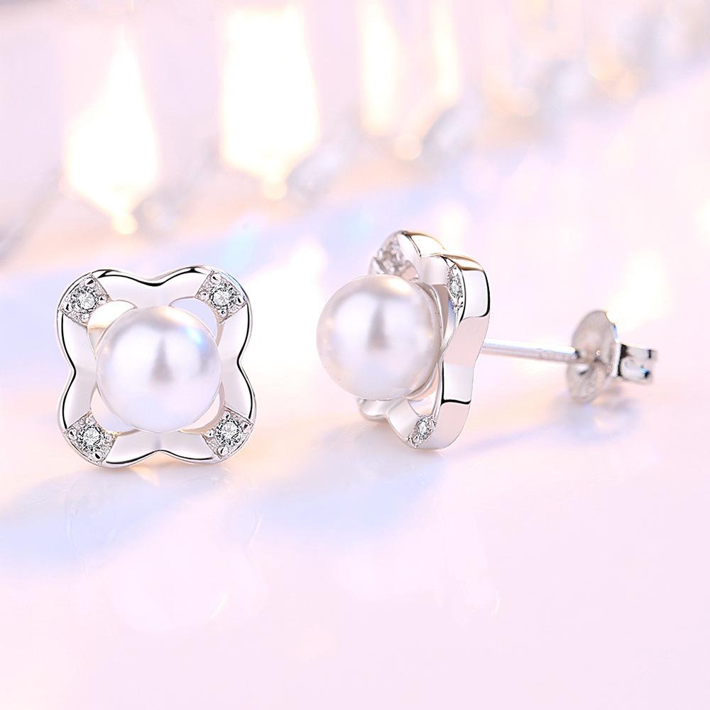 

Серьги-гвоздики Kuaishou, женственные серьги-гвоздики с четырьмя листочками клевера, серьги-гвоздики