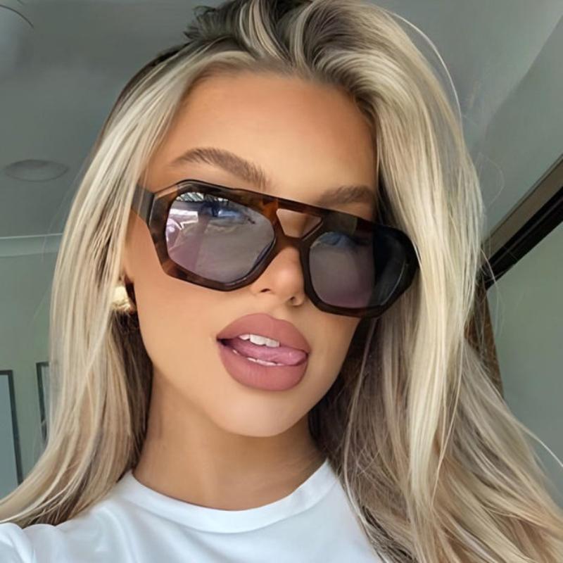 Retro Double Bridge Pilot Sunglasses Stylish Irregular Design Sun Glasses With Uv Protection For Women And Men