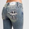 Y2K Miss Me Womens Low-Rise Jeans Embroidered Wings Cross Slim Fit Street Style Denim Pants