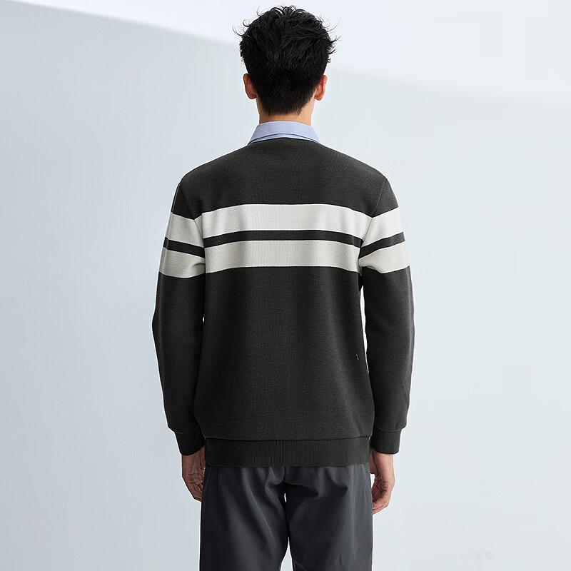 HLA Men's Business Casual Fleece-Lined Striped Sweater