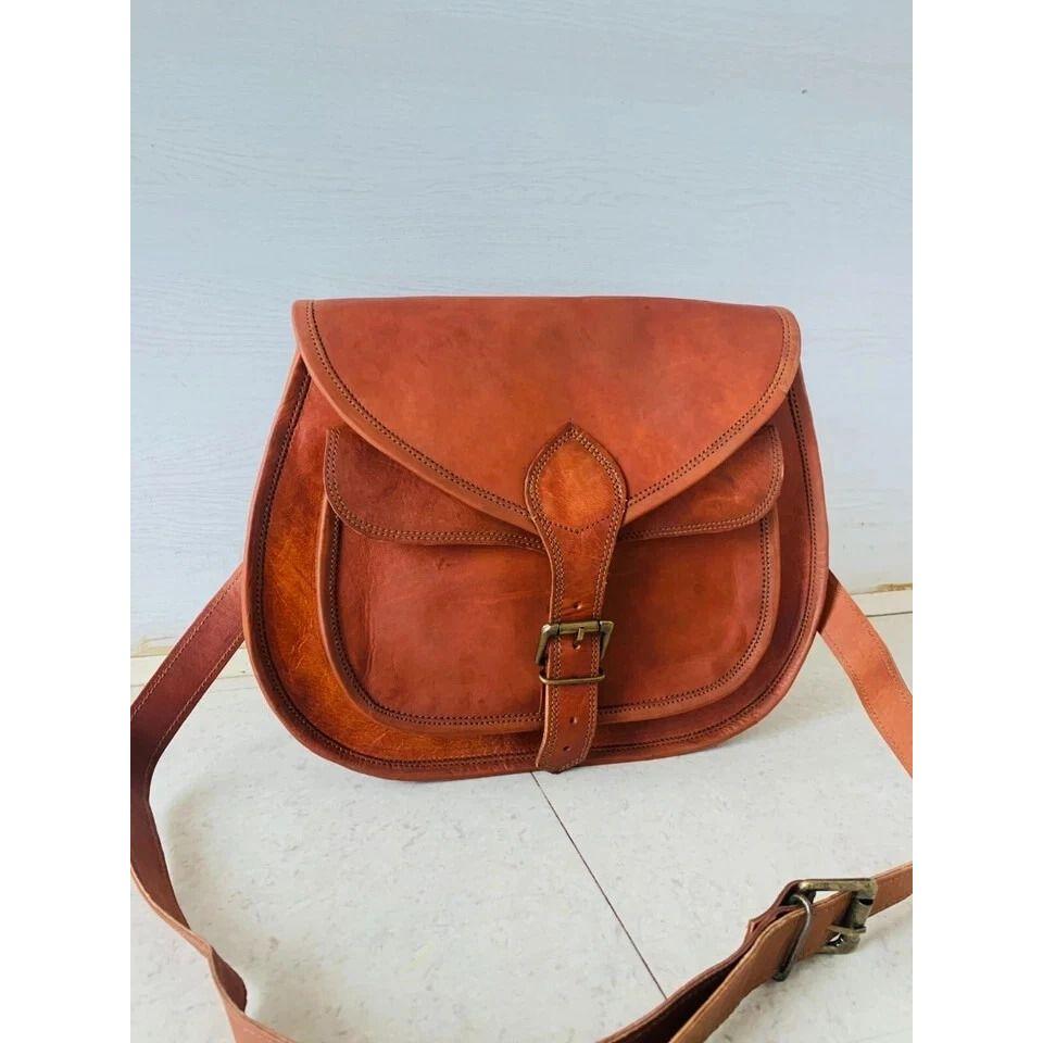 Vintage Saddle Bag Genuine Goat Super Strong Leather Brown Messenger Shoulder