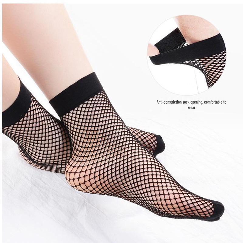 Langsha Women's Black Fishnet Mesh Short Stockings - Ultra-thin Summer Style, Trendy and Versatile Socks