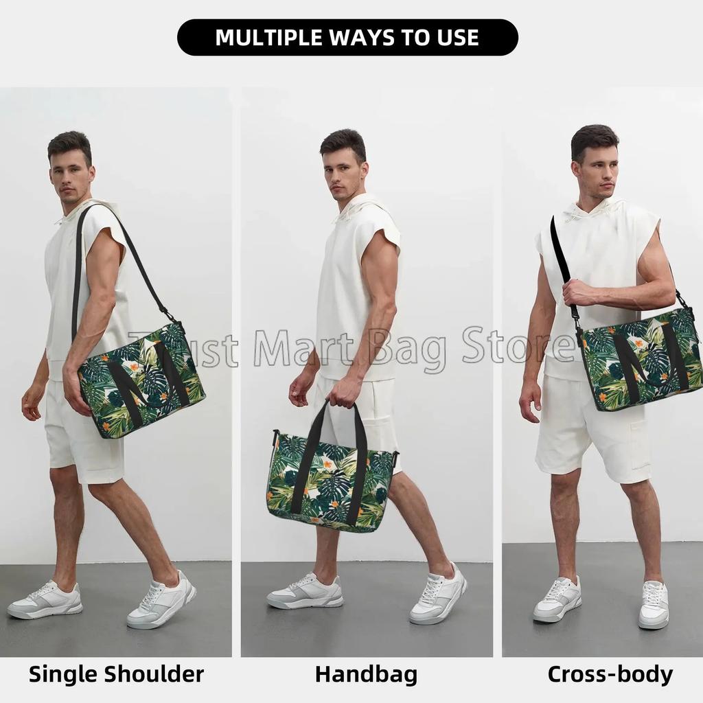 Hawaiian Palm Leaves Print Travel Duffle Bag Lightweight Waterproof Weekender Overnight Bags Unisex Foldable Workout Handbag
