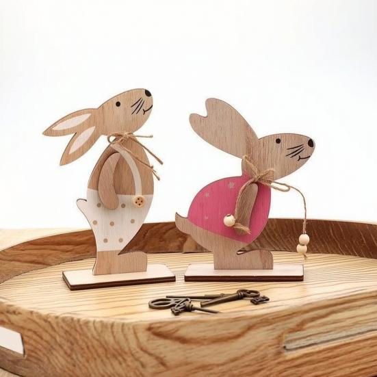 Easter Gift for Kids Wooden Bunny Table Sign, Rustic Rabbit Tiered Tray Centerpiece, Farmhouse Vintage Indoor Tabletop Ornament Decoration with