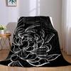 Ink Chrysanthemum Line Flannel Blanket Warm Soft Halloween Christmas Couch Warm Cozy Decorative Decor Gift for All Season