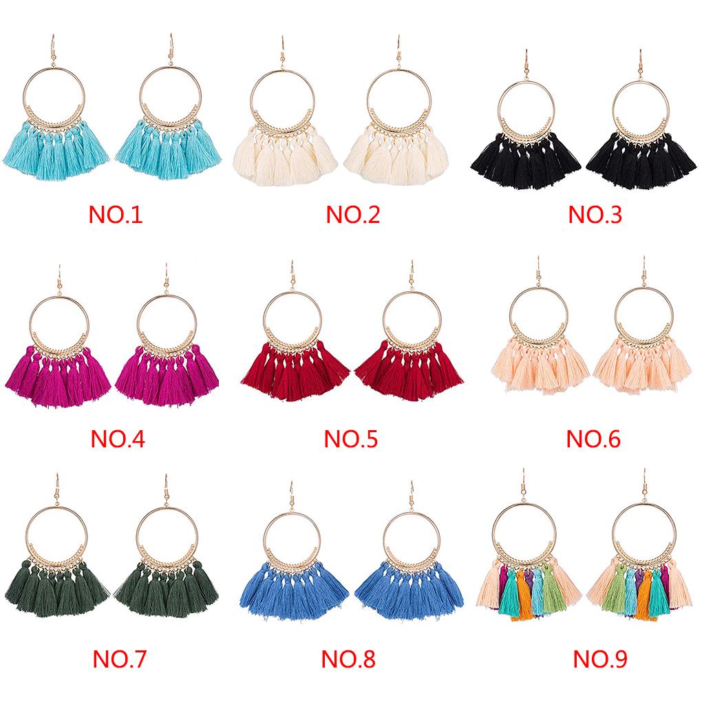 Colorful Round Hoop Allergy Free Earring Bohemia Style Colorful Thread Tassel Pendants Earring