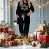 Ensemble Deux Pièces Imprimé Noël pour Femmes, Haut à Manches Longues et Col Rond & Pantalon Jogging à Cordon de Serrage, Survêtement Décontracté pour Printemps Automne
