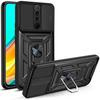 Aizsargvāciņš - Xiaomi - Redmi 9 - Melns - Triecienizturīgs - 360° gredzenveida turētājs