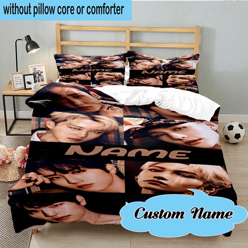 Custom Name 3PCS K-pop Idol Collage Bedding Set, Including 1pc Duvet Cover And 2pcs Pillowcases, Suitable for Dorms and Bedrooms Gift