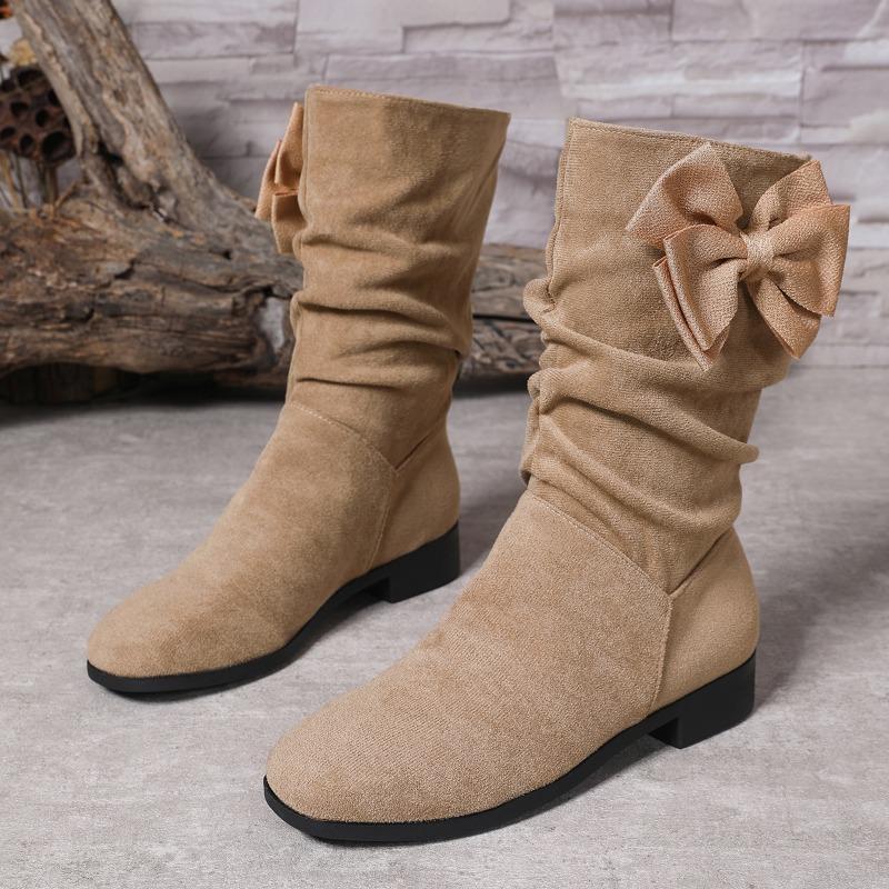 Fashion Retro 2025 Mid-tube New Pleated Women's Booties Spring and Autumn Single Boots