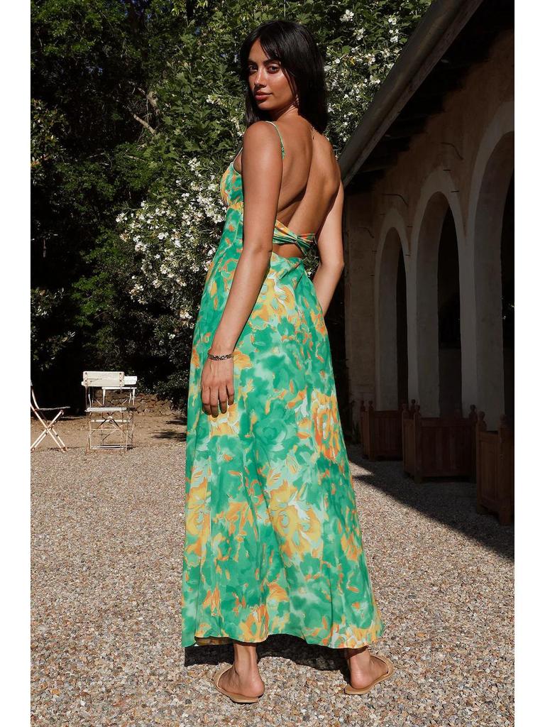 Europäischer & Amerikanischer Stil Tief ausgeschnittenes Sommerkleid mit dünnen Trägern - 23069-1