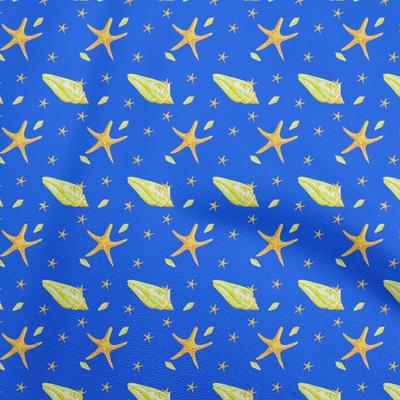 Cotton Flex Blue Fabric Ocean Watercolor Starfish Sewing Material Print Fabric By The Yard 40 Inch