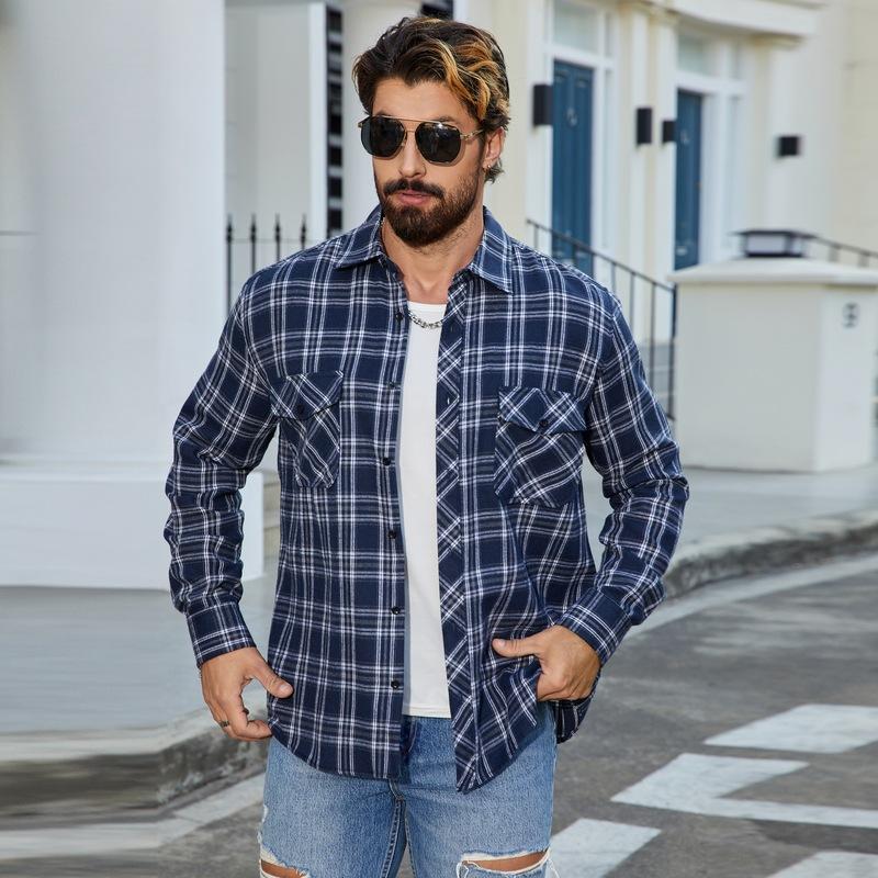 Men's Button Up Shirts Long Sleeve Casual Vintage Soft Plaid with Pocket Slim-Fit Breathable Cowboy Work Shirts Lightweight Shirts for Men