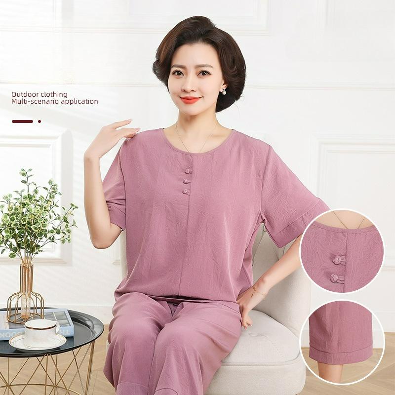 Cotton Silk Mother's Wear Thin Three-button Suit Solid Color Casual Home Service Can Be Worn Outside