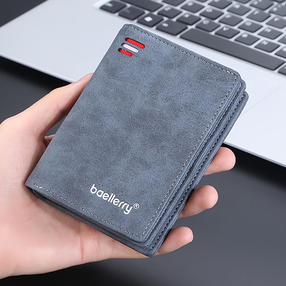 

1pc of Baellerry Men S Short Wallet, Multi-Card Slot Zippered Coin Purse, Matte Faux Leather Vertical Wallet синий