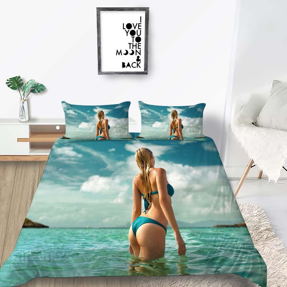 2023 New style Duvet Cover Set Queen King Size Bikini Printed Highend Bedding Cover Suit with Pillowcase Sexy Home Textiles