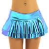 Women Low Rise Double Layered Ruffled Skirt Shiny Metallic Mini Skirt for Rave Party