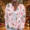Women's Christmas Print Long Sleeve Knit Cardigan Sweater Button Front for Fall Winter