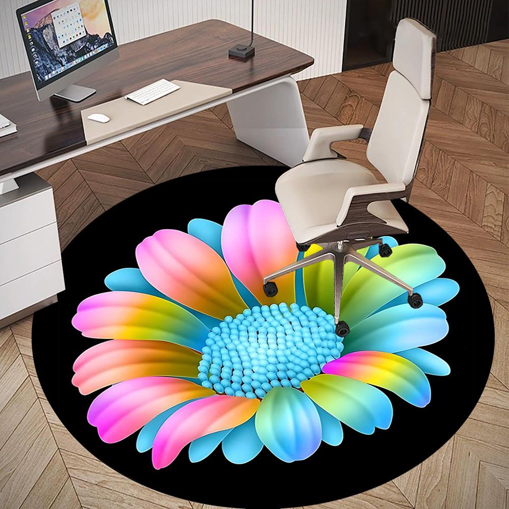 1pc Flower Petals Round Chair Mat Office Area Rug - Non-Slip, Floor Mat for Office, Bedroom, and Indoor Decor P127138