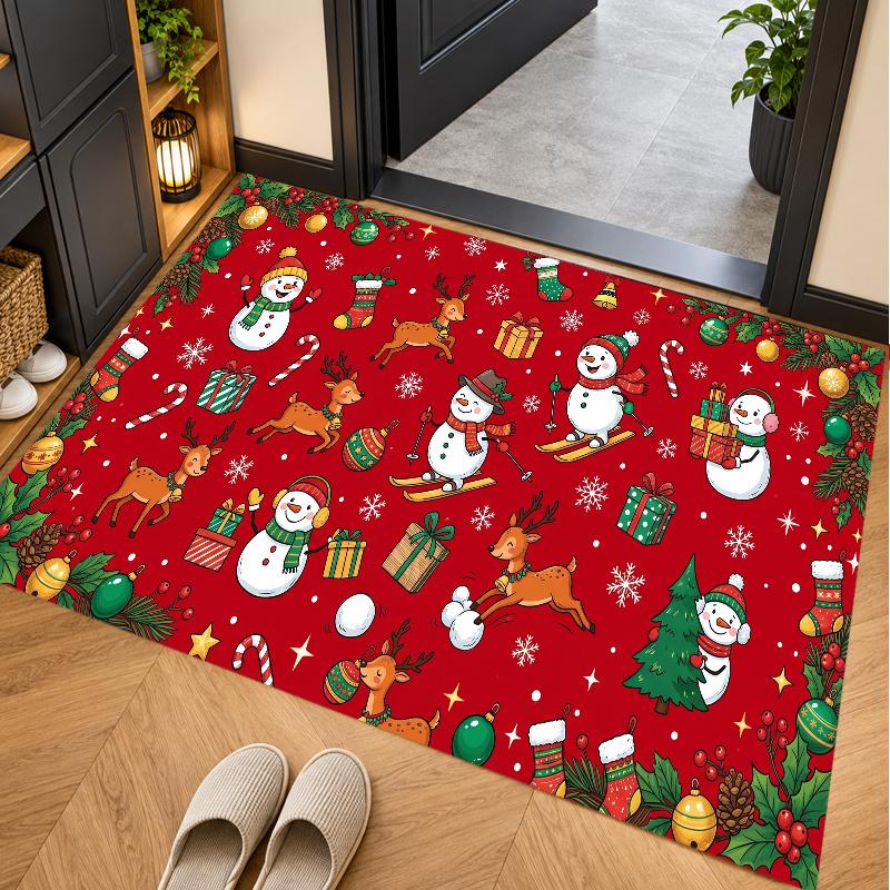 Christmas Theme Floor Carpet, Soft Area Rug, Xmas Indoor Home Holiday Decoration