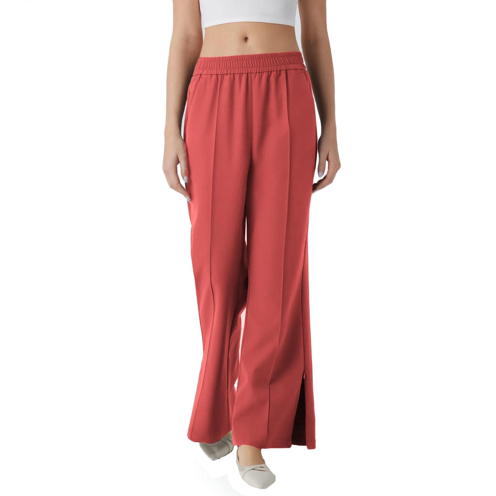 

Women Mid Waist Side Pocket Split Hem Flare Casual Pants M красный