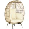 Silla Cesta con Aspecto de Ratán, Cojines de Asiento Suaves, Estructura de Aluminio, Caqui+Beige, 105 x 90 x 148 cm