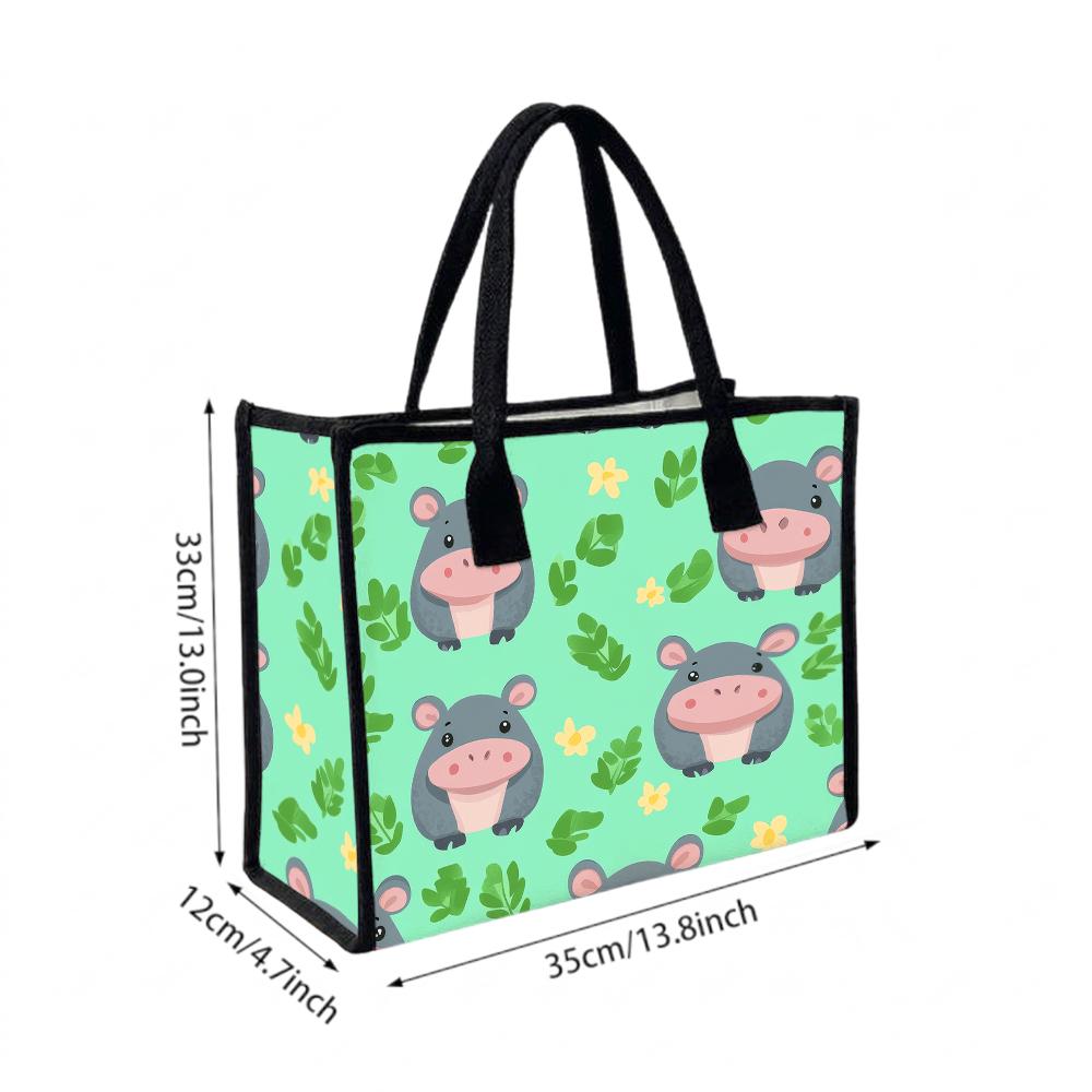 Cute Hippo Pattern Shoulder Bag Casual Large Capacity Daily Tote Bag