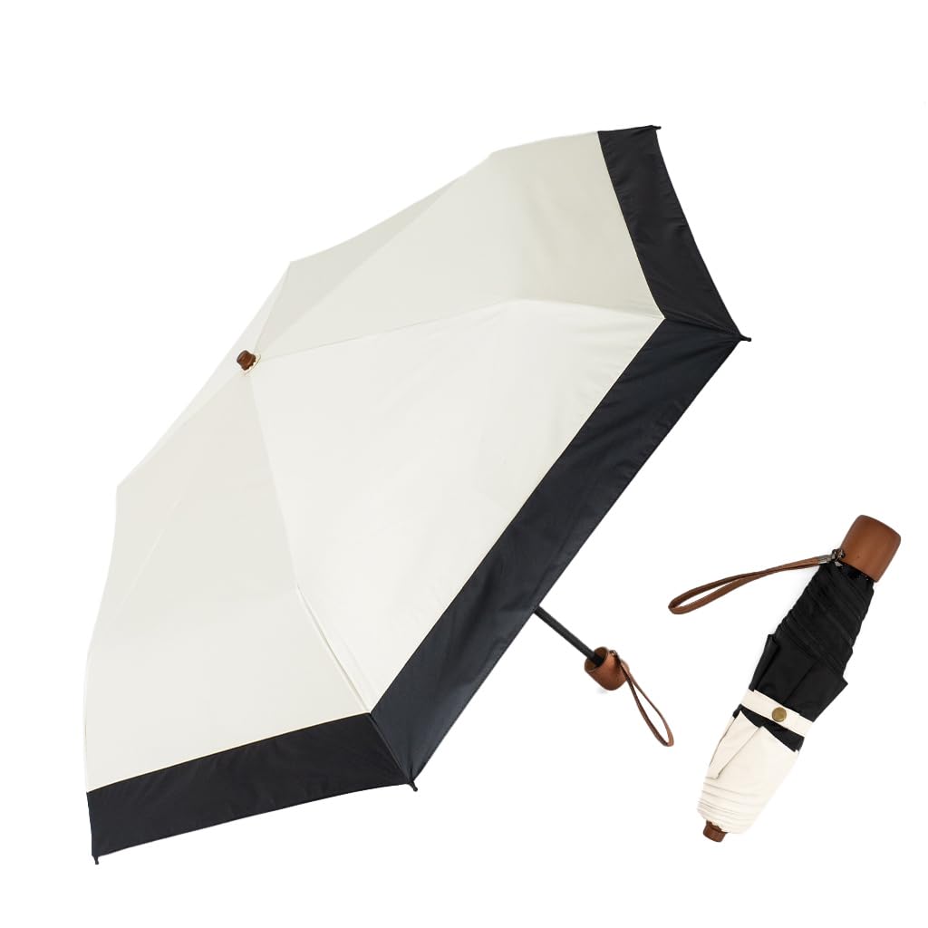 VITAFELICE Lightweight Folding Umbrella for All Weather Use Tote x Women's (with Bag) (pru-30178z) (Off-White Black)