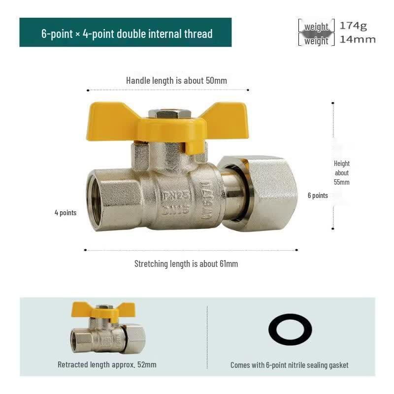Jun Ding Ying All-Copper Live Joint Ball Valve with Yellow Handle