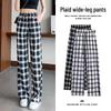 Women's High-Waist Plaid Wide-Leg Drape Pants - Black/White