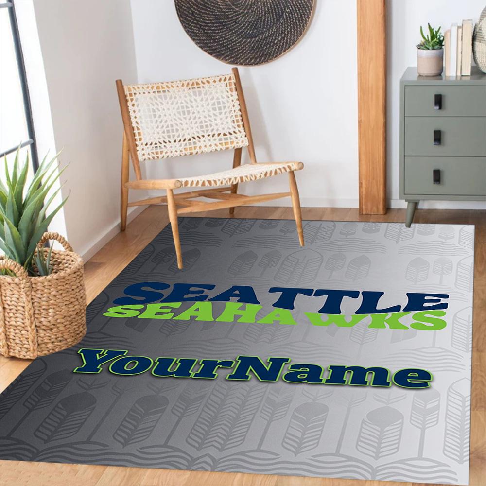 Seattle Seahawks Customizable Name Area Rug Suitable For Dining Room Foyer Playrooms Outdoor Antislip Carpet Decorate Offices Gift For Festivals