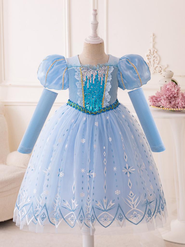 Girls Elsa Princess Frozen Dress Christmas Holiday Party Puffy Bubble Sleeve Tutu Costume for Kids