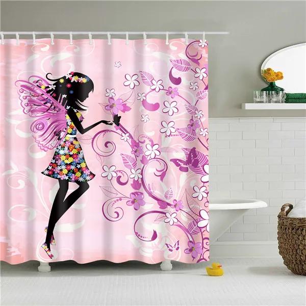 Beautiful Floral Fairy Shower Curtains Portrait Women Girl Waterproof Bath Curtain Bathroom Curtain Shower Curtain Hooks