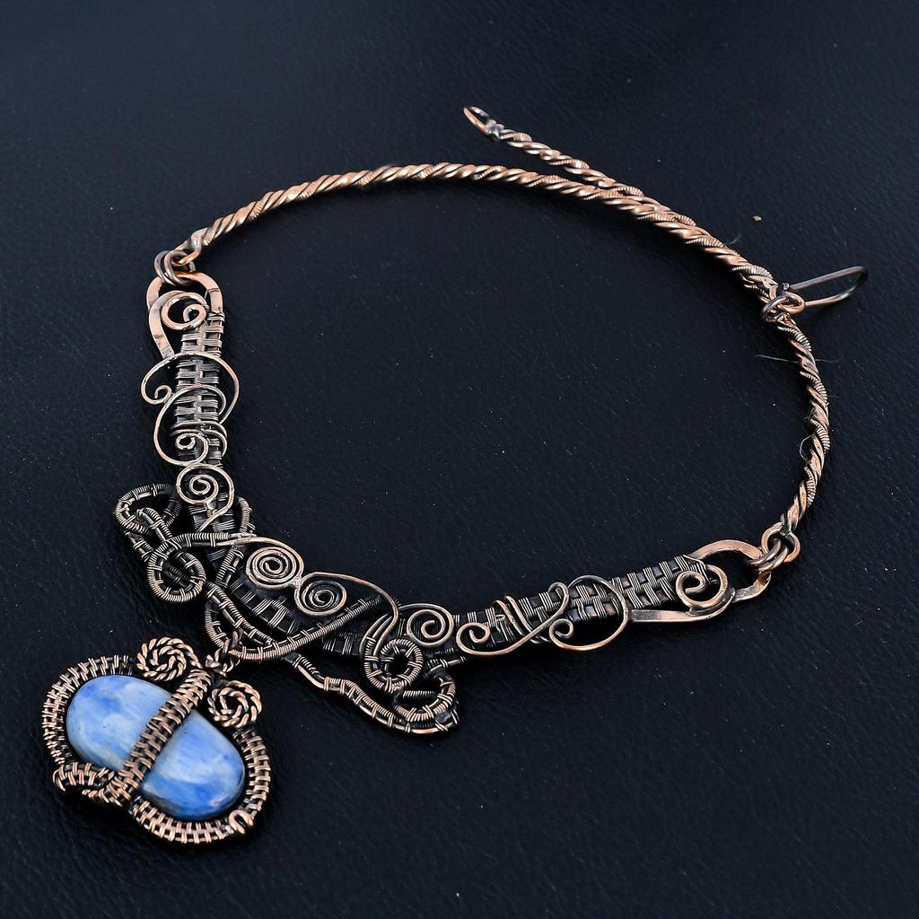Kyanite, 999 Copper Wire Wrapped Necklace with Adjustable Chain, Handmade Gemstone Jewelry Necklace For Memorial Day
