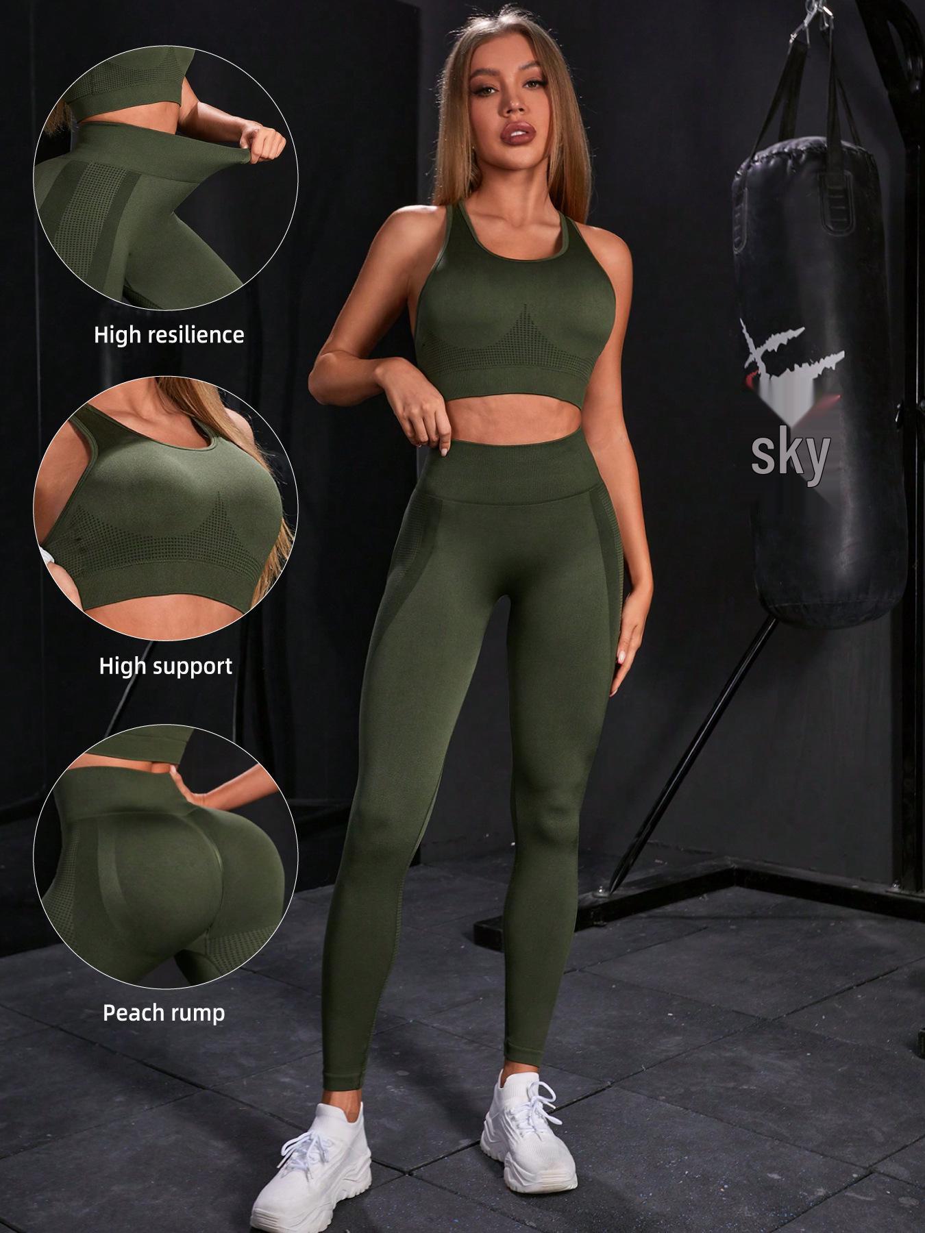 

Женский летний быстросохнущий комплект для йоги: Свободный фитнес-костюм из двух частей Large темно-зеленого