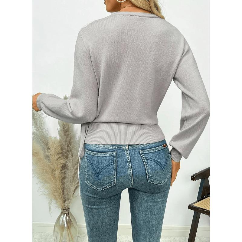 Women S V Neck Long Sleeve Knit Cardigan Sweater Cross Strap Spring Autumn