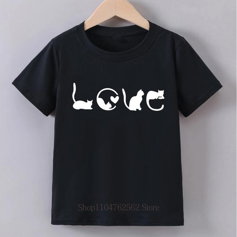 Cute Cats Graphic Print Childrens Clothing Summer Girls Kawaii Fashion Funny Tops Kids Colorful Crew Neck Short Sleeve Tshirts