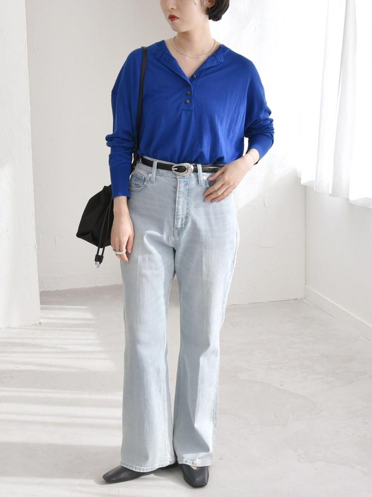 Caranciel Henley Neck Knit Hand One Size Women's Silk-Blend Pullover, Washable, Blue, 616000002,