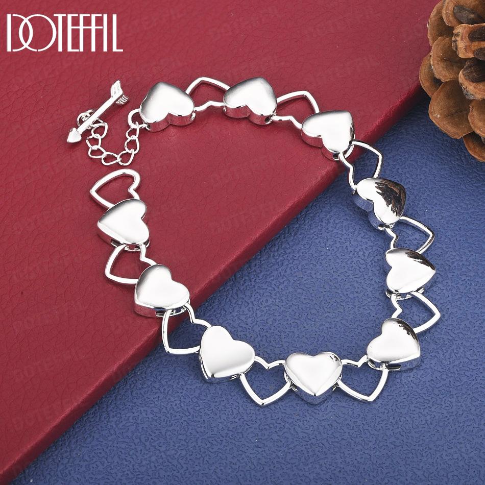 

925 Sterling Silver Wedding Gift Jewelry Fashion Heart Bracelet 20cm