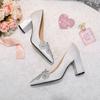 Sweet high heels rhinestone pointed heel satin satin cloth women's shallow mouth single shoes dress banquet bridesmaid wedding shoes