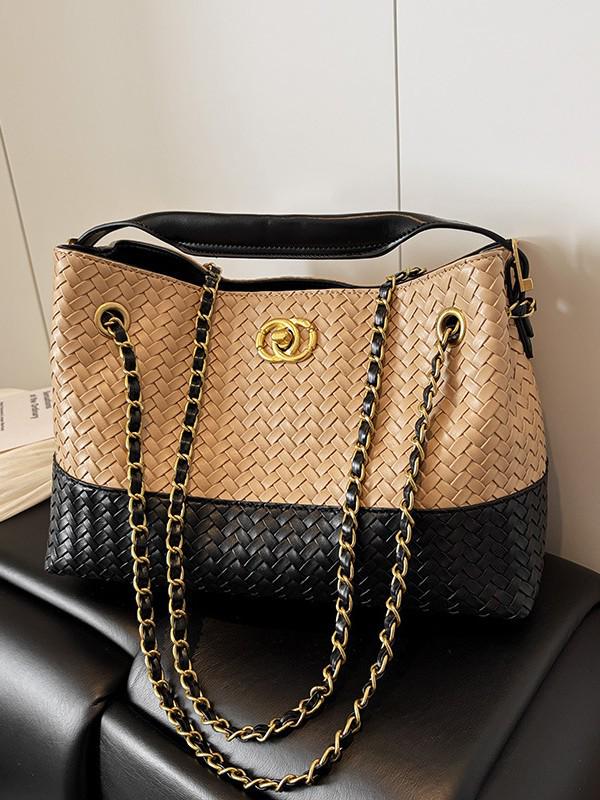 Retro gewebte Damen Umhängetasche - Schultertasche mit großem Fassungsvermögen und modischer Textur