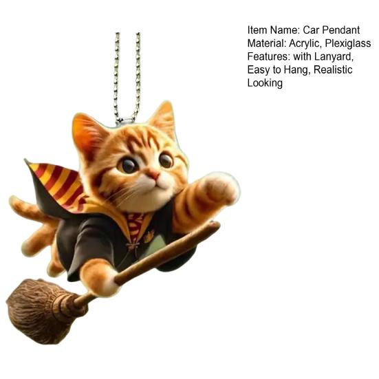 Cat Shaped Pendant Car Rearview Mirror Ornament with Lanyard Easy To Hang Realistic Looking Acrylic Christmas Hanging Decoration
