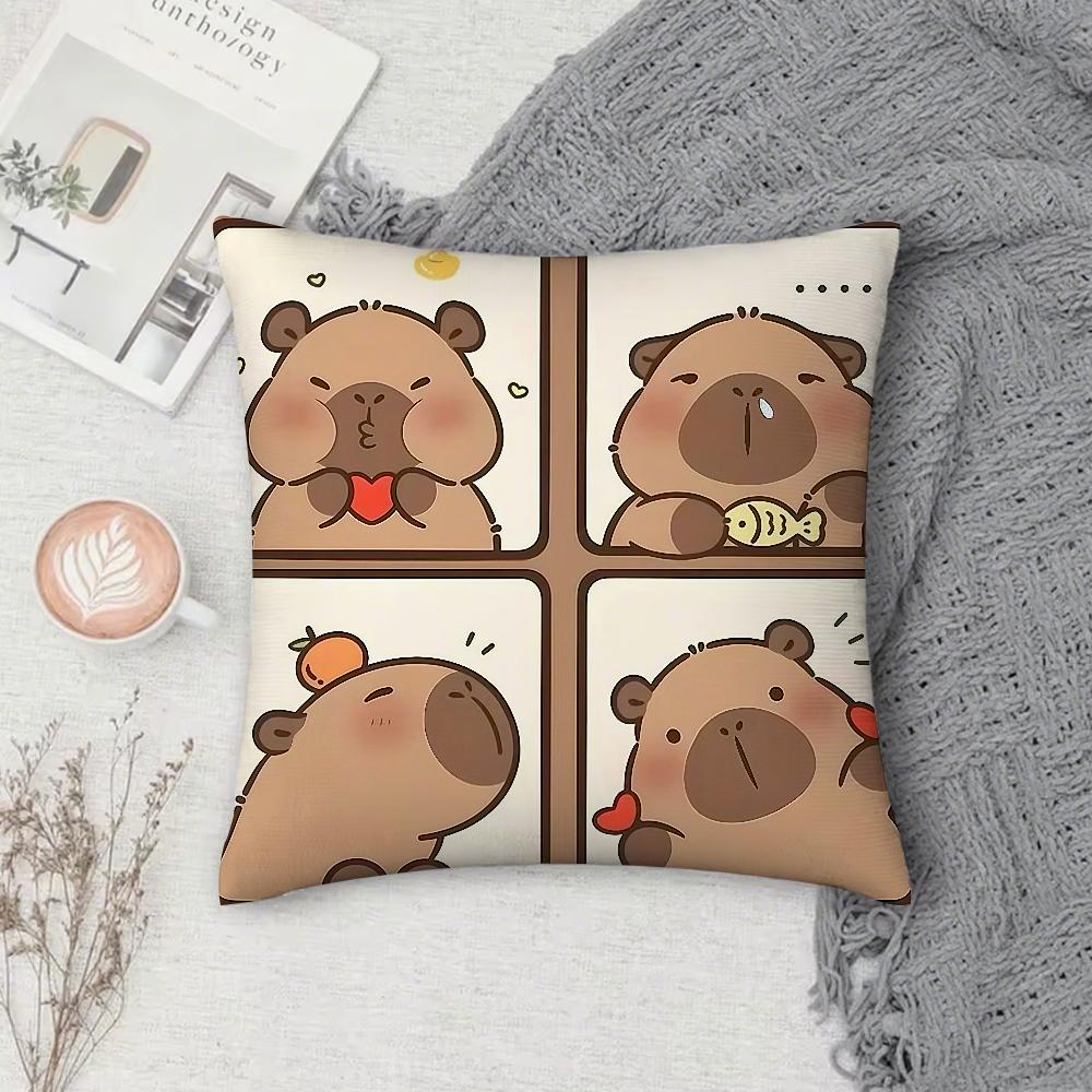 Kawaii Capybara Cute Cartoon Pillow Case Square DoubleSided Printing Sofa Cushion Cover Pillowcase Bedroom Bedside