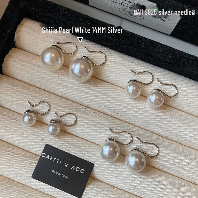S925 Sterling Silver White Pearl High-Heel Earrings for Women – Luxury Niche Design