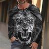 Autumn and Winter Men's Animal 3D Printed Crew Neck Long Sleeve T-Shirt
