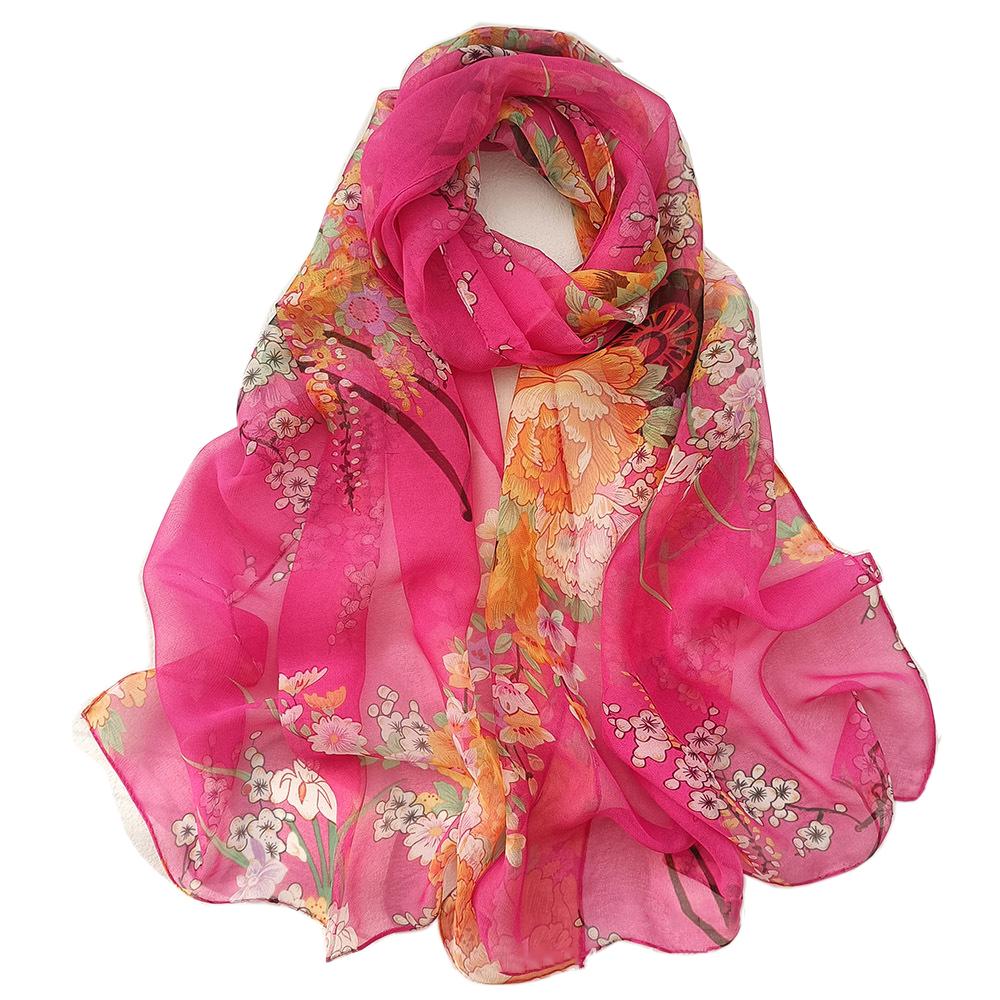 New Fashion Flower Chiffon Silky Georgette Scarf For Women Printing Long Soft Wrap Shawl Beach Kerchief Scarves Foulard Hijabs